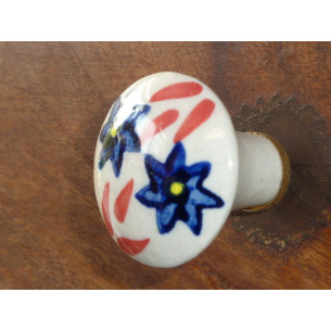 Boutons poire blanche 2 fleurs bleus