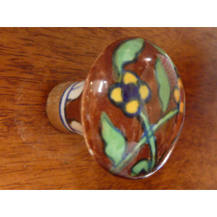 bouton poire 2 fleurs marron