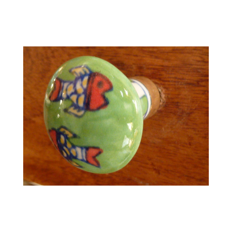 bouton poire vert deux poissons