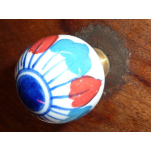 Möbelgriffe ball weiß Blume blau/rot