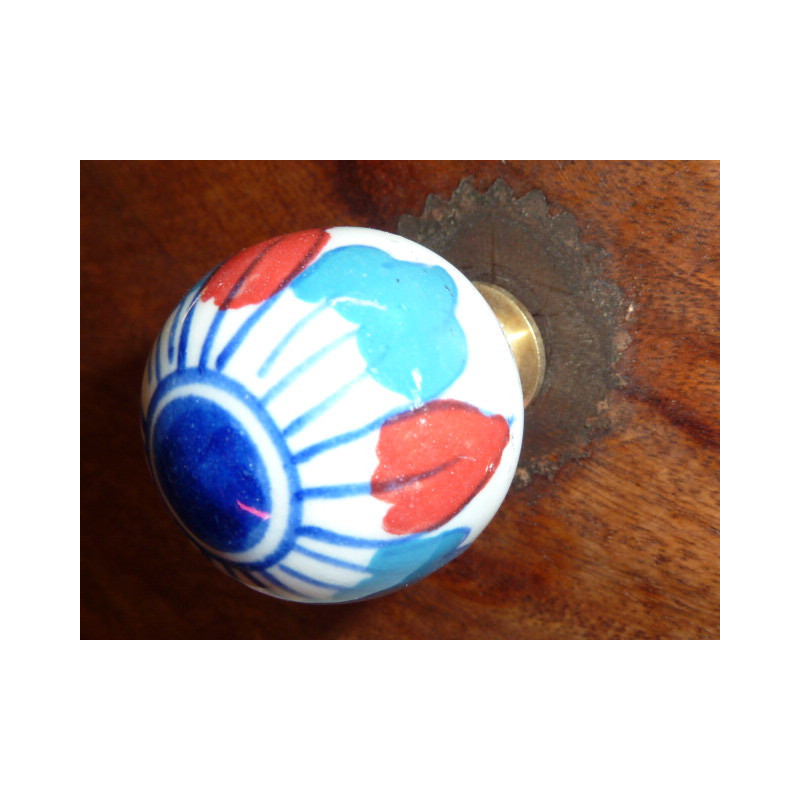 Möbelgriffe ball weiß Blume blau/rot