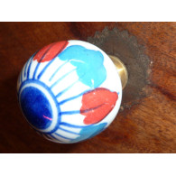 Boutons boule blanc fleur bleu/rouge