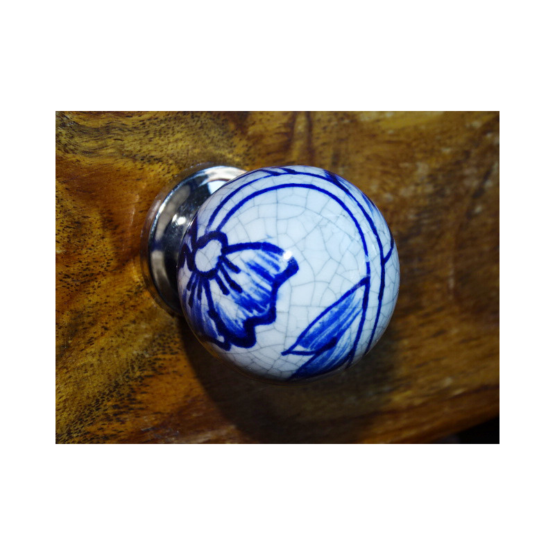 Poignée boule effet craquelée bleue foncé