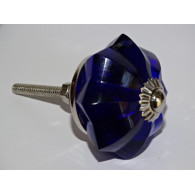 45 mm ultramarine blue glass pumpkin button - silver
