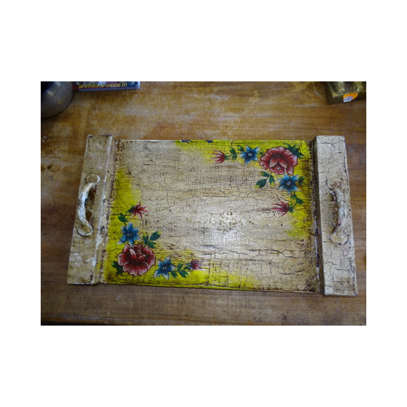 Painted mango wood tray 30x53 cm - flowers