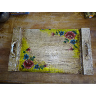 Bandeja de madera de mango pintada 30x53 cm - flores