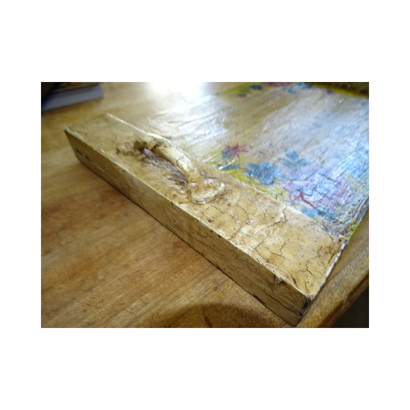 Bemaltes Tablett aus Mangoholz 30x53 cm - Blumen