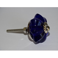 bouton citrouille en verre de 35 mm couleur bleu outremer - argenté