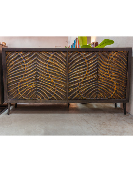 Buffet 4 portes sculptées noires et dorées