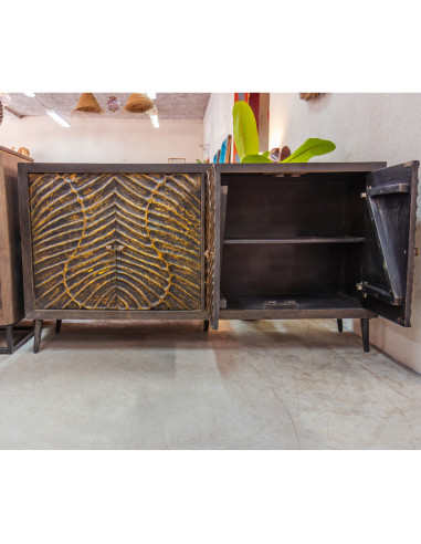 Buffet 4 portes sculptées noires et dorées