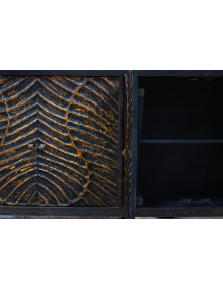 Buffet 4 portes sculptées noires et dorées