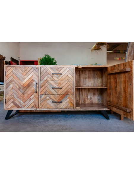 Buffet 2 portes 3 tiroirs pointes de Hongrie