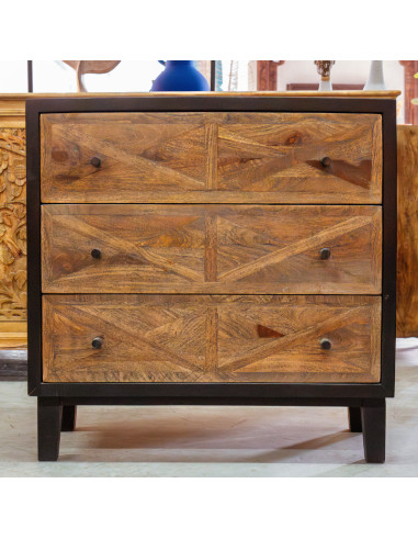 Commode 3 tiroirs en manguier noir et patine...