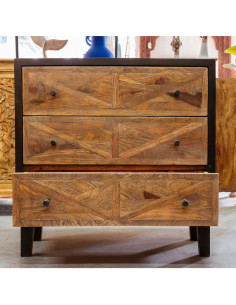 Commode 3 tiroirs en manguier noir et patine foncée 2