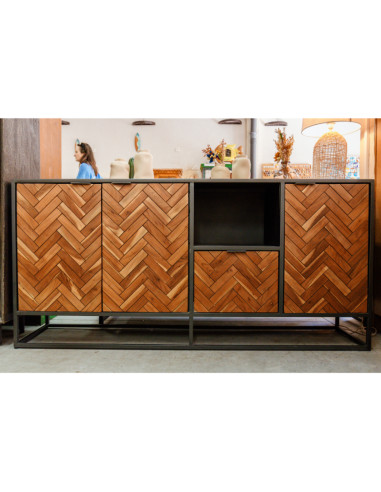 Buffet style industriel teck et métal 3 portes...