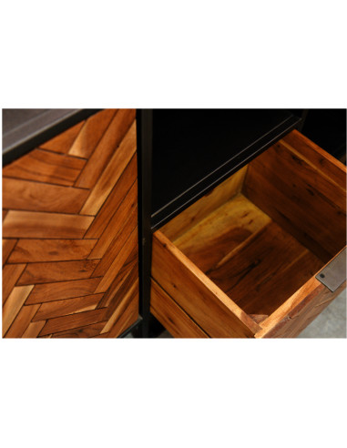 Buffet style industriel teck et métal 3 portes...