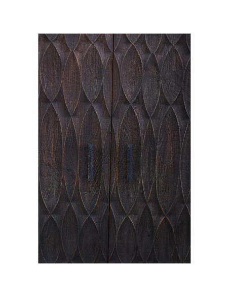 Armoire basse sculptée manguier patiné foncé