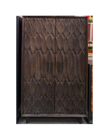 Armoire basse sculptée manguier patiné foncé