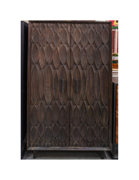 Armoire basse sculptée manguier patiné foncé