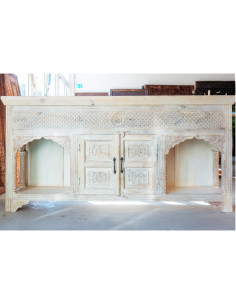 Buffet 2 arches indiennes sculptées blanc sablé