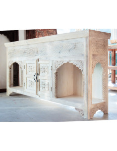 Buffet 2 arches indiennes sculptées blanc sablé 2