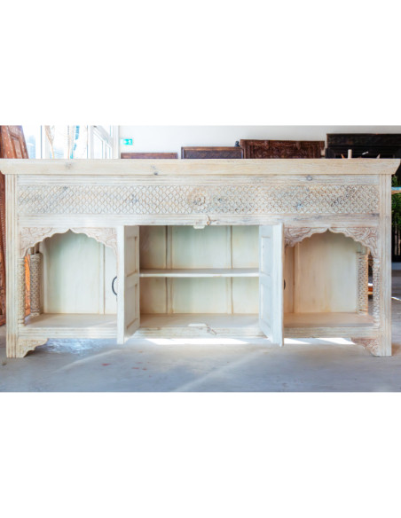 Buffet 2 arches indiennes sculptées blanc sablé