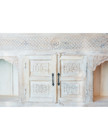 Buffet 2 arches indiennes sculptées blanc sablé