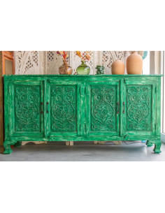 Buffet 4 portes sculptées vert patiné