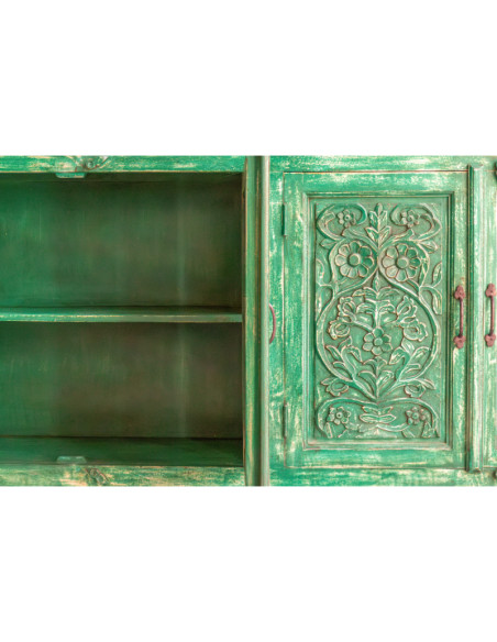 Buffet 4 portes sculptées vert patiné