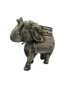 Statue d'éléphant en bois sculpté gris patiné 2