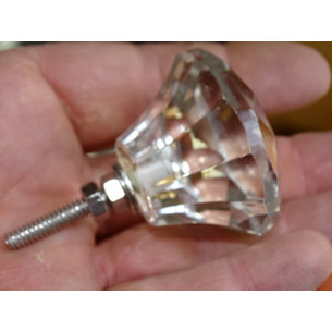 Bouton en verre en forme de DIAMANT 40 mm transparent 2
