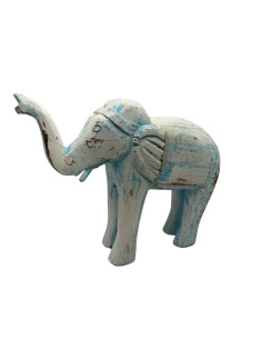 Statue d'éléphant en bois sculpté bleu patiné 2