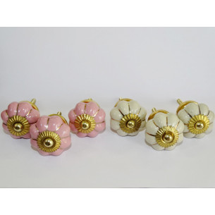 Lot de 6 boutons citrouille 32 mm 3 roses et 3 beige