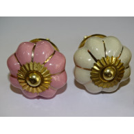 Set von 6 Kürbisknöpfen 32 mm 3 Rosen und 3 beige