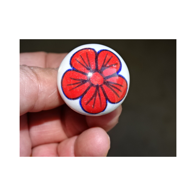 Poignée de tiroir en poire avec fleur rouge
