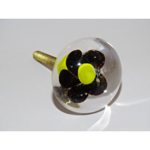 Poignée de meuble transparente fleur noire