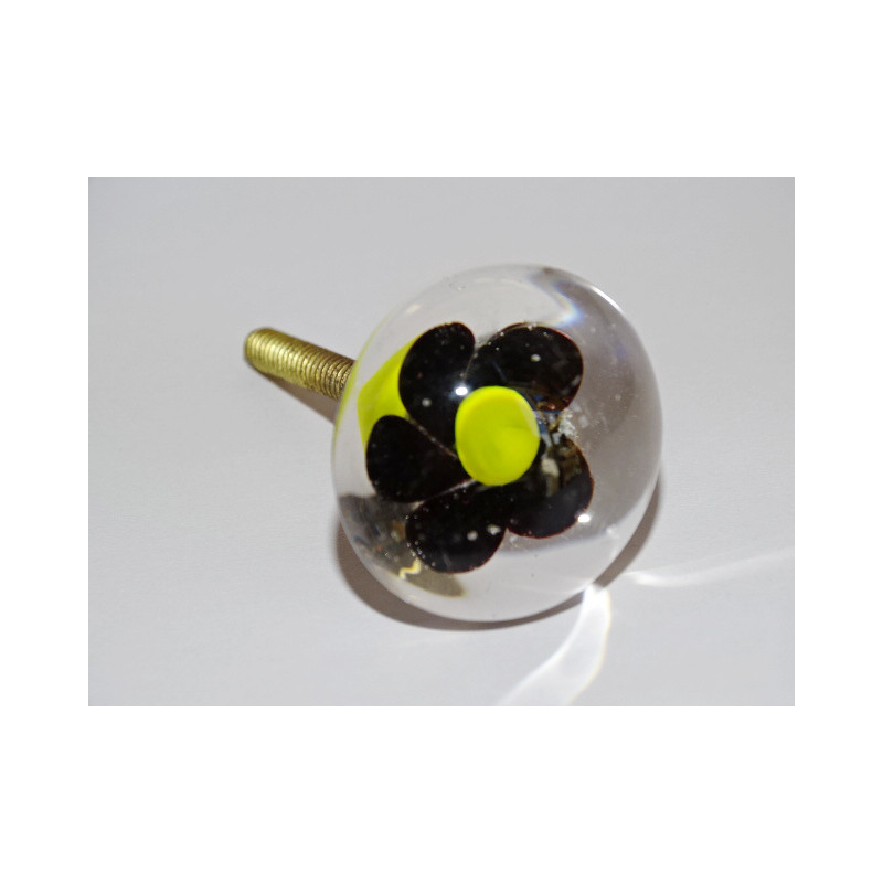 Poignée de meuble transparente fleur noire