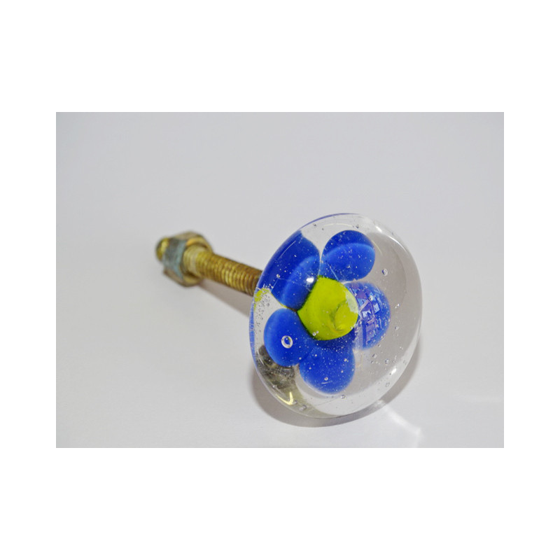 Poignée de meuble transparente fleur bleue