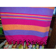 Colcha india KERALA en fucsia, naranja y azul de prusia