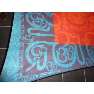 wall hanging round sanscrit turquoise and orange 2