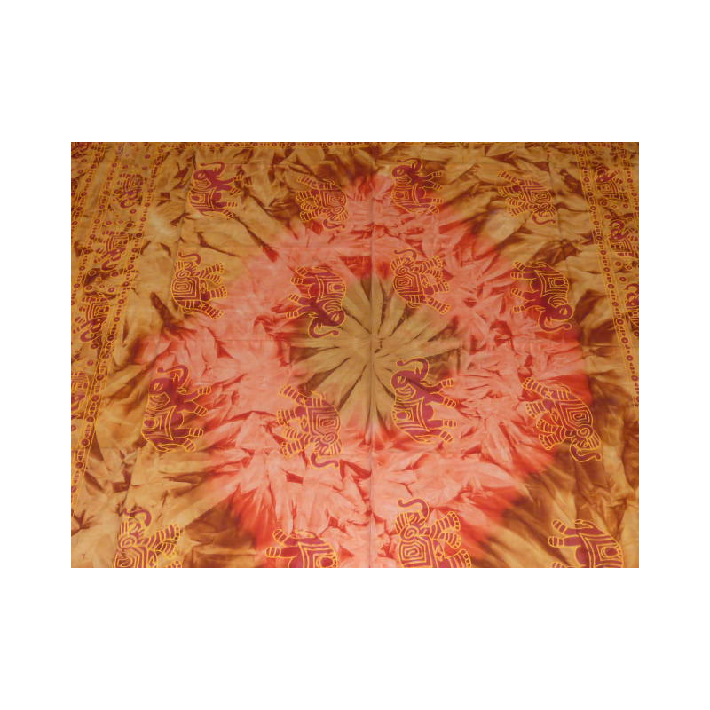 tenture en coton Tye & dye éléphants roses et ocre