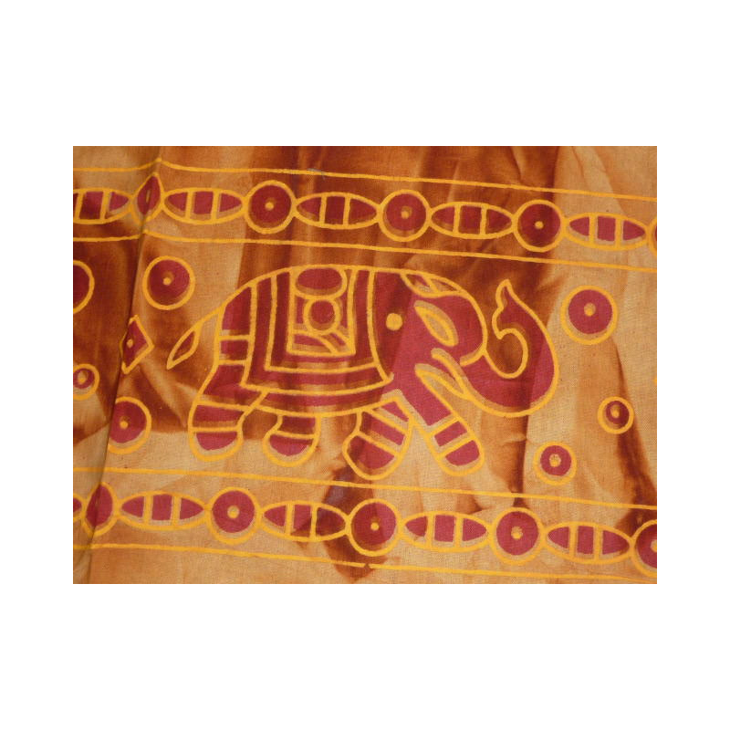 tenture en coton Tye & dye éléphants roses et ocre