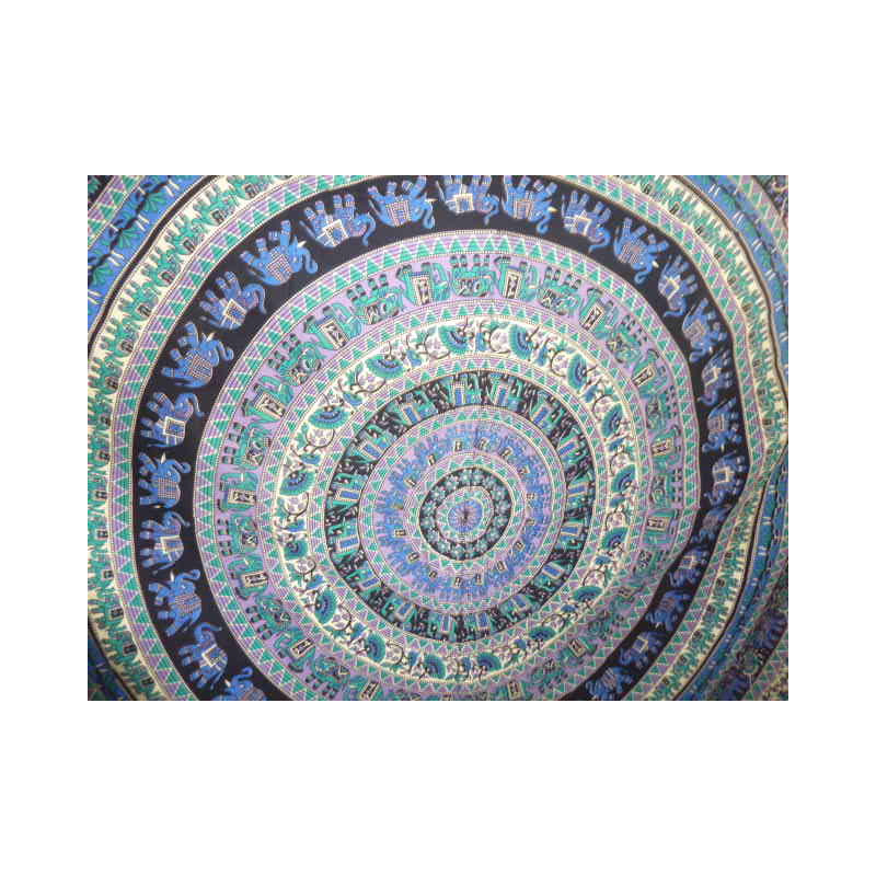 redondo negro y verde colgando elefante azul