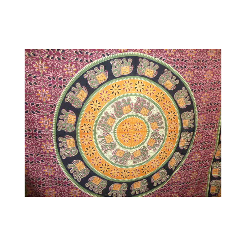 tenture ronde éléphants orange et bordeaux