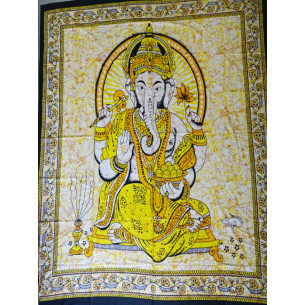 Tenture en coton ou dessus de lit avec Ganesh de couleur...