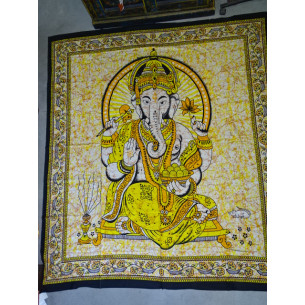 Baumwoll Wandbehang oder Tagesdecke mit gelbem Ganesh 2