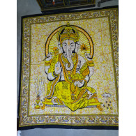 Colgador de pared de algodón o colcha con Ganesh amarillo