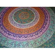 Cotton wall hanging or bedspread with green flower mandala