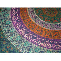 Tenture en coton ou dessus de lit avec mandala de couleur verte à fleur