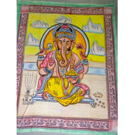 Colgador de pared de algodón o colcha con Ganesh en meditación